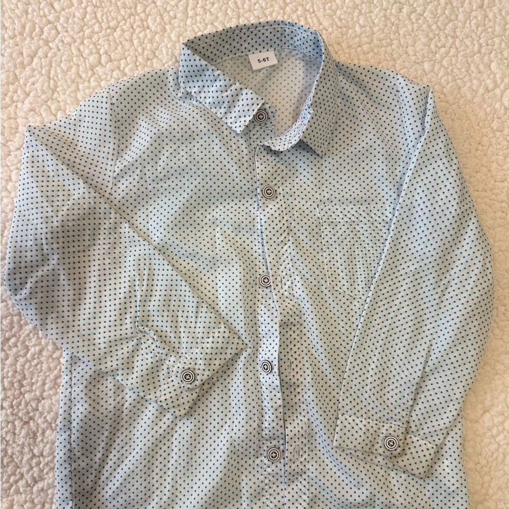 Blue Polka Dot Button-Up Shirt